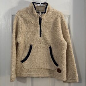 Outdoor Kids Cream & Black Sherpa Half-Zip Pullover Long Sleeve